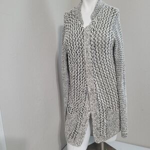 Skies are Blue Large Sweater Cardigan knit pockets open front stretch No belt